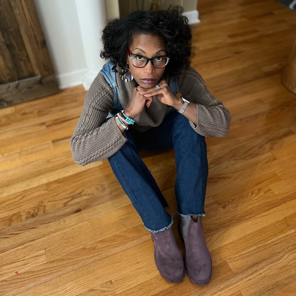 CLAUDIA PURPLE COMBAT CHUNKY MOTO ROUND TOE SHORT PULL ON BOOTS - Picture 5 of 10